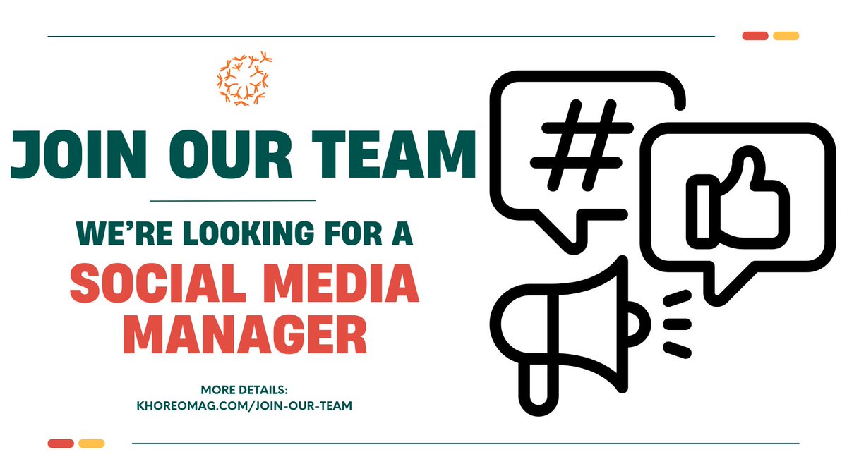 We're looking for a social media manager to manage our social media accounts! Please note that as this is a leadership position, we're primarily interested in people who identify as immigrants or members of a diaspora for this position! Details: khoreomag.com/join-our-team/