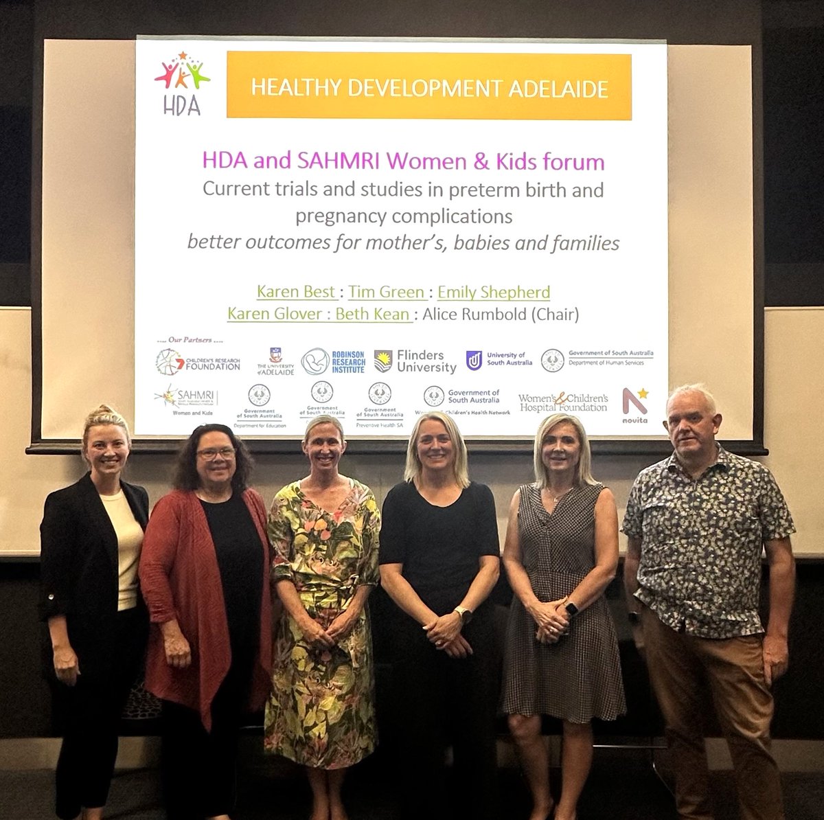 Thank you to our speakers Beth Kean, Karen Glover, Emily Shepherd, Alice Rumbold, Karen Best &amp; Tim Green who presented at last night’s HDA &amp; <a href="/sahmriAU/">SAHMRI</a> Women &amp; Kids forum - Current trials and studies in preterm birth and pregnancy complications. Recording 👉echo360.net.au/media/beeb5c4b…