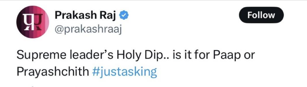 pash30's tweet photo. @prakashraaj was a nice actor, but unfortunately lost a big fanbase due to biased hatred and one track mind. Actors be neutral in ur political views, you are a public figure and ur fans like you for your talent not for your hatred. https://t.co/iZ52KAav0u
