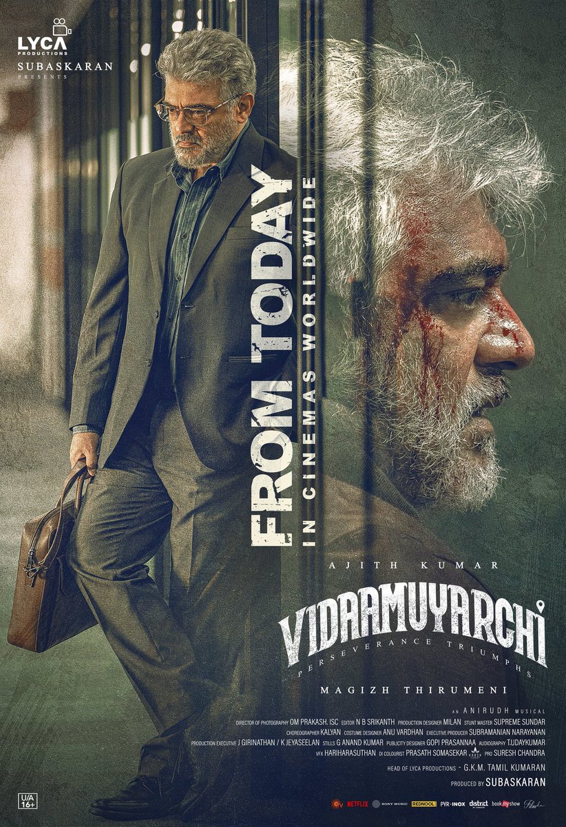 Super Star Thala #AjithKumar's Film after 2 years #Vidaamuyarchi hits the theaters today.
The team faced several legal rodblocks as the original story is inapired from Paramounts Breakdown, now the makers of both films have come an agreement and the movie is releasing today (1/4)