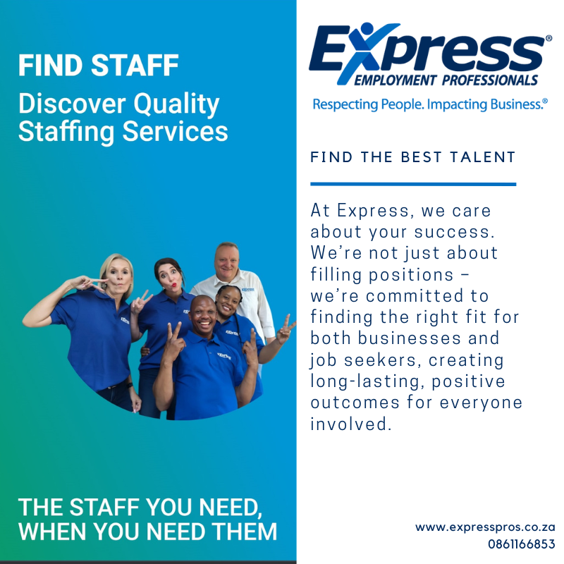 At Express, we care about more than just filling positions – we’re dedicated to finding the perfect fit for both businesses and job seekers. Let's create long-lasting, positive outcomes together. Contact your local Express office today to get started! expresspros.co.za/index.php/cont…