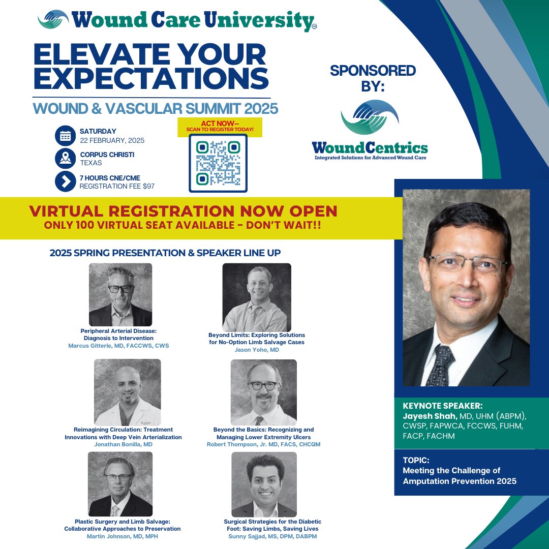 WoundCentrics's tweet image. As chronic wounds become more prevalent, clinicians must stay ahead of evolving treatments, advanced interventions, and interdisciplinary care strategies. Stagnation is not an option.

#WoundCentrics #WoundCareLeadership #LimbSalvage #HealthcareInnovation #FutureOfWoundCare