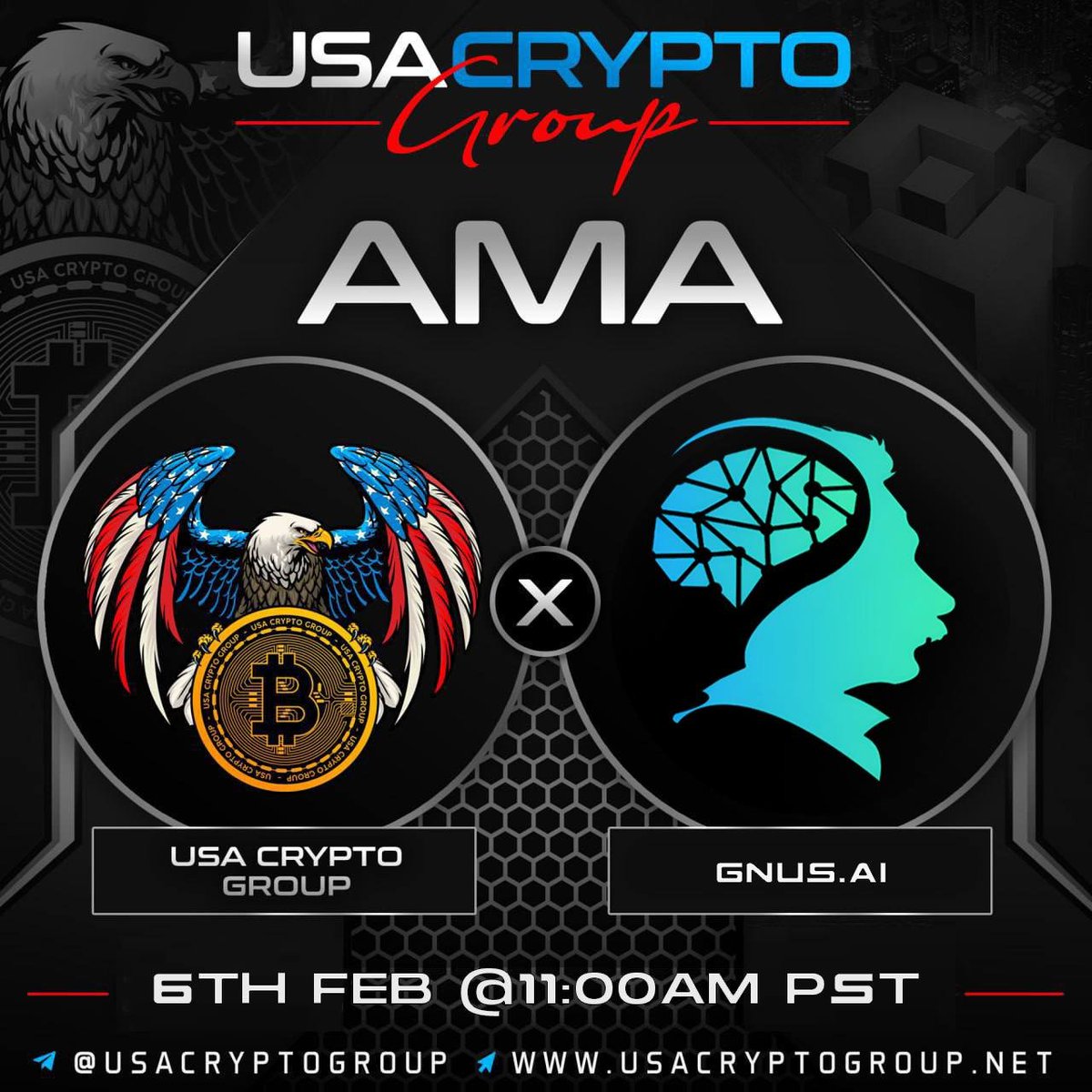 USACryptoGroup's tweet photo. Very excited to have the team @GnusAi  back for another AMA, there will be updates! 
This is one of the projects that we pay close attention to. Team has an extensive background and is tapping into big industries.
Tune in!

Location : https://t.co/IBuXfViJrE
Time: 2/06/25 @ 11:00 AM PST

X Prize: $15
-follow @USACryptoGroup 
-follow @GnusAi 
-Repost, Comment.
