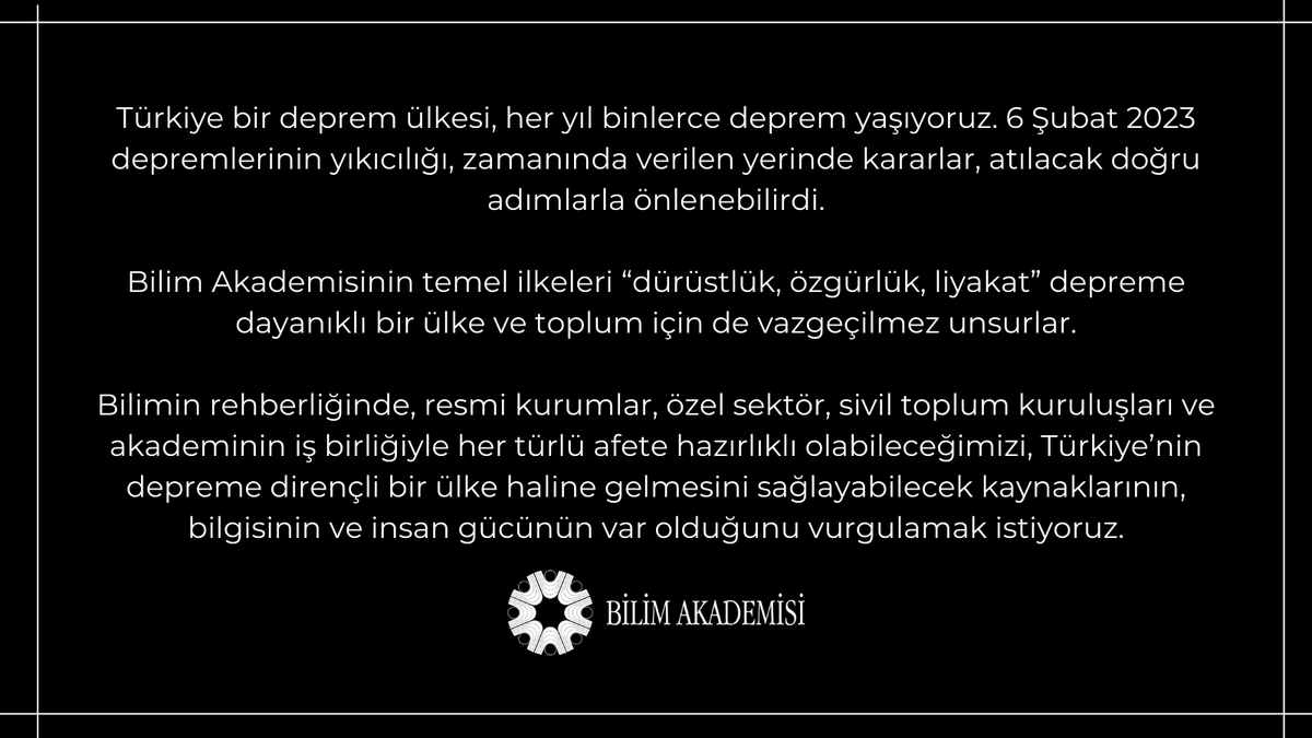 Depremle ilgili tüm çalışmalarımıza ilgili bağlantı üzerinden erişebilirsiniz: bilimakademisi.org/deprem/