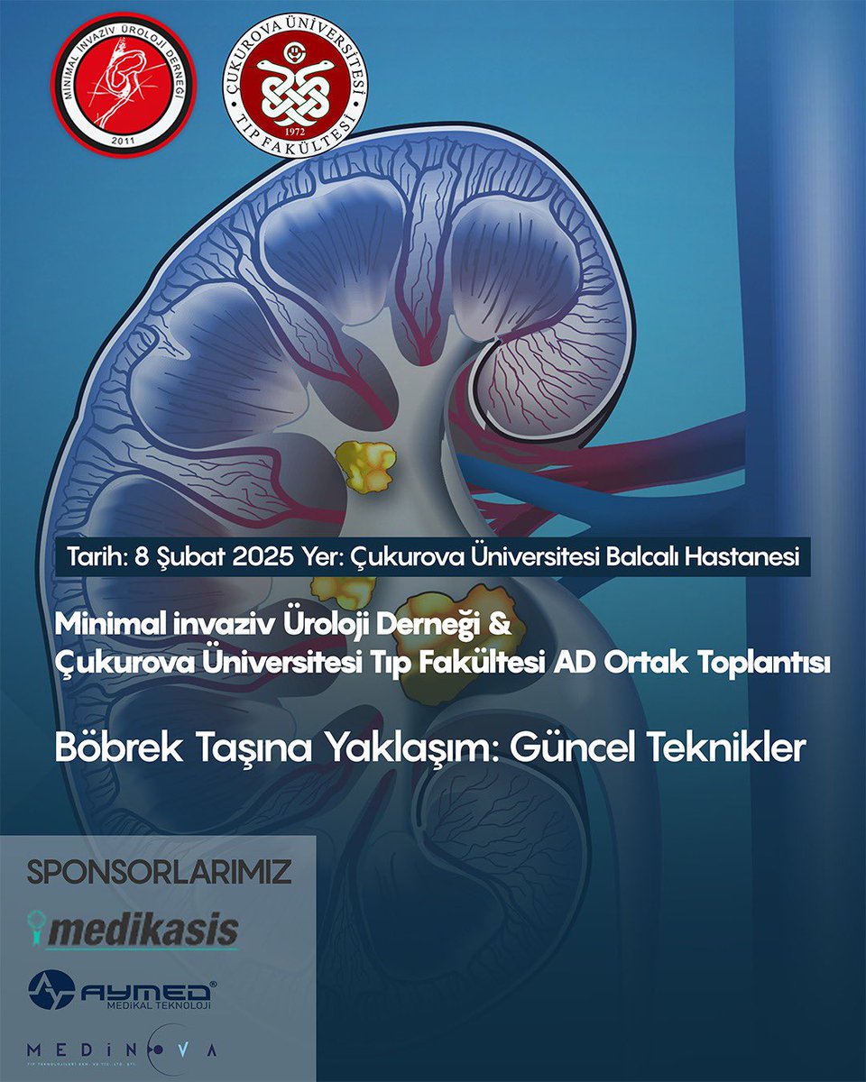 MIUD_DERNEGI's tweet photo. 📅 8 Şubat 2025’te, Minimal İnvaziv Üroloji Derneği ve Çukurova Üniversitesi Tıp Fakültesi’nin ortaklaşa düzenlediği, tıpta son yeniliklerin ve böbrek taşına yaklaşımda güncel tekniklerin ele alınacağı bu özel etkinliğe davetlisiniz! 👨‍⚕️👩‍⚕️
Kaçırmayın! 🚨

#Üroloji #BöbrekTaşı #BilimselToplantı #TıpFakültesi