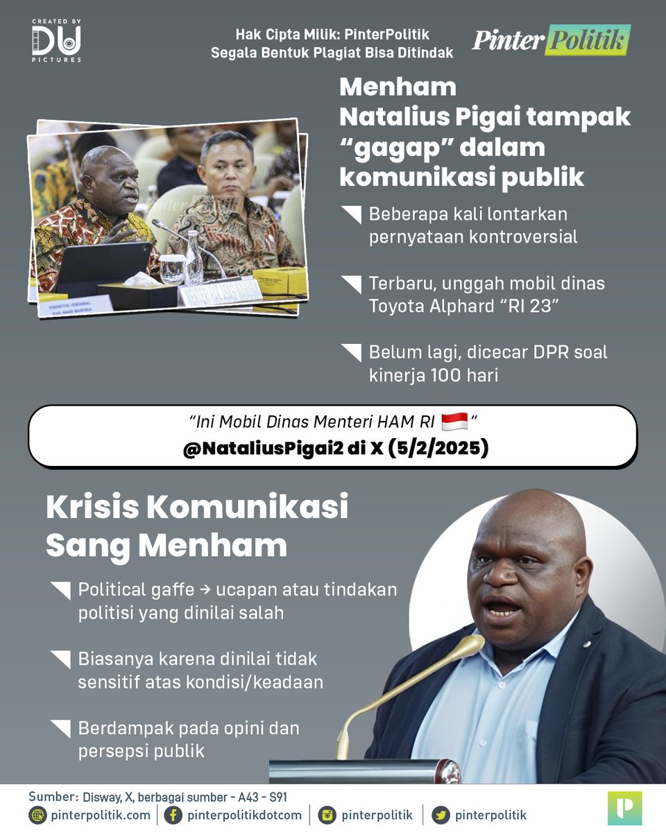 pinterpolitik's tweet photo. Gagap komunikasi publik? 🤔💭
#NataliusPigai #Pigai #MenteriHAM #HAM #mobildinas #menteri #pinterpolitik #infografis #politikindonesia #beritapolitik #beritapolitikterkini https://t.co/L1dNyFqoV0
