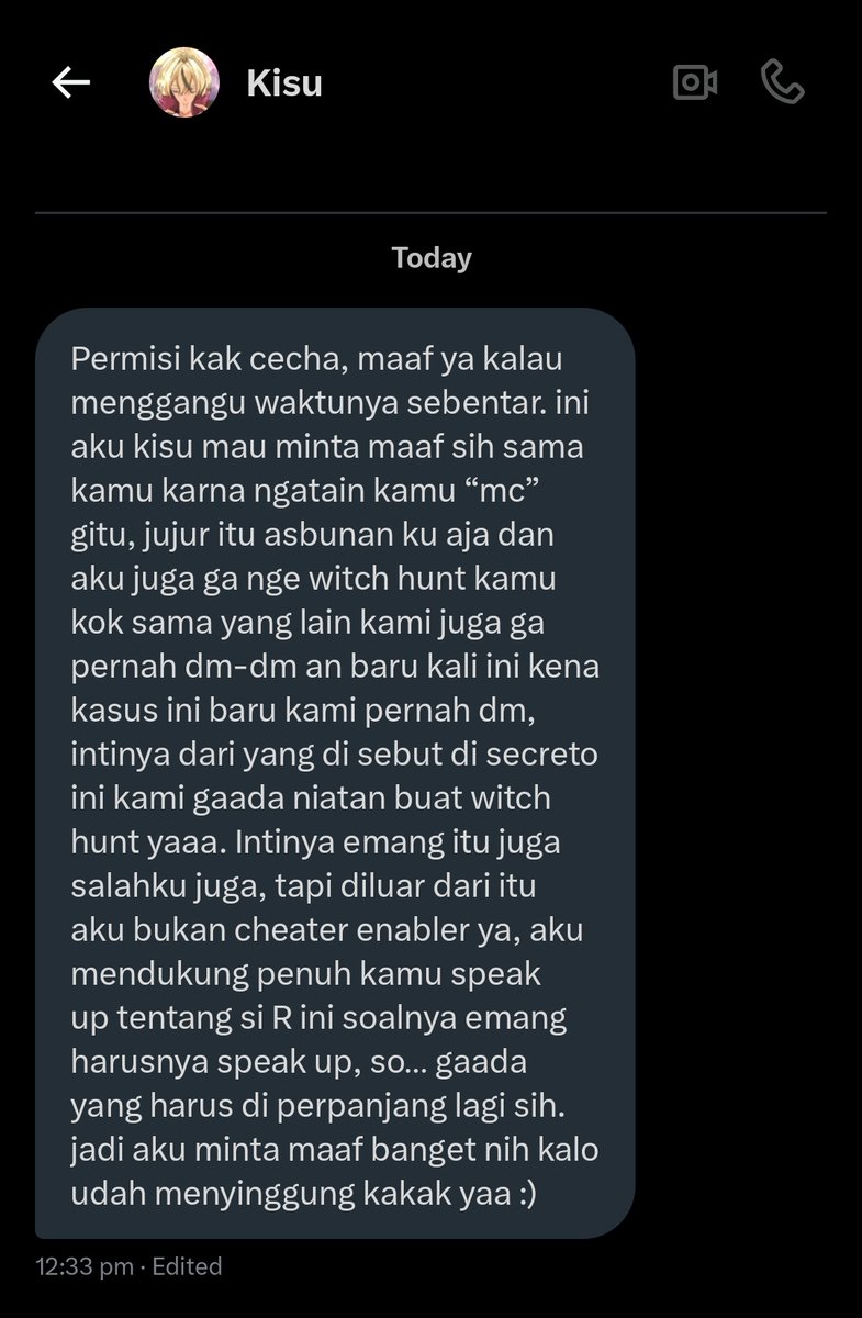 yumemitzuki's tweet photo. Halo, disini saya Cecha sudah berdamai ya dengan kak Kisu @KisuMachi, terima kasih juga ke kak Kisu krn sudah berani meminta maaf. Aku harap ini bisa dijadikan pembelajaran utk kita berdua dan semoga tidak terjadi lagi di masa depan. I forgive you kak. https://t.co/DsOx0zT6Sn