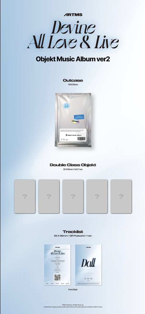 아르테미스 (ARTMS) - 정규앨범 1집 [Dall] (Objekt Music Album Ver.2)

소비자가:  8,300원
공구가: 6,200원

출시일: 2025-02-13
2월 14일 이후 순차적 발송

공구기간 : ~ 2월 12일까지
 kr.ktown4u.com/eventsub?eve_n…