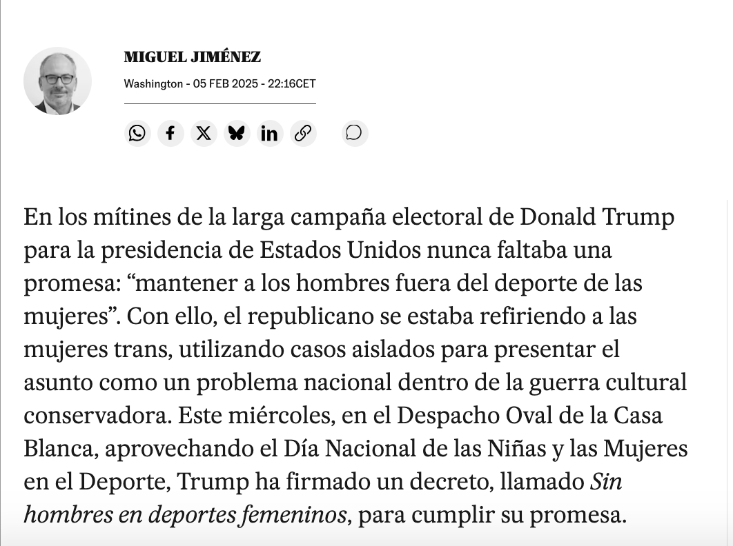 ContraBorrado's tweet photo. ¿Que palabra usaría @el_pais para definir el derecho de las mujeres y las niñas a competir en igualdad de condiciones? Porque "transfobia" seguro que no es.
Y no. No son casos aislados: Más de 600 atletas mujeres han perdido más de 890 medallas frente a competidores trans. Relatora de Naciones Unidas sobre la violencia contra las mujeres y las niñas. Octubre 2024