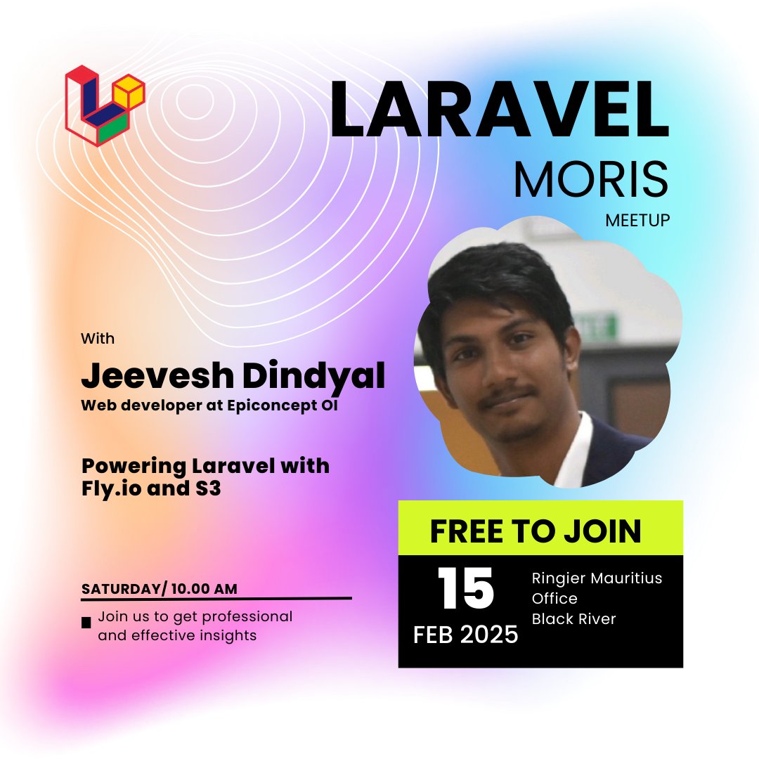 laravelphpmoris's tweet image. Exciting news!
Join us at the Laravel Moris Meetup on 15th Feb, for a deep dive into deploying Laravel on Fly.io with SQLite replication on S3 Tigris using Litestream.
#LaravelMoris #Laravel #FlyIO #PHP #MauritiusTech #Meetup