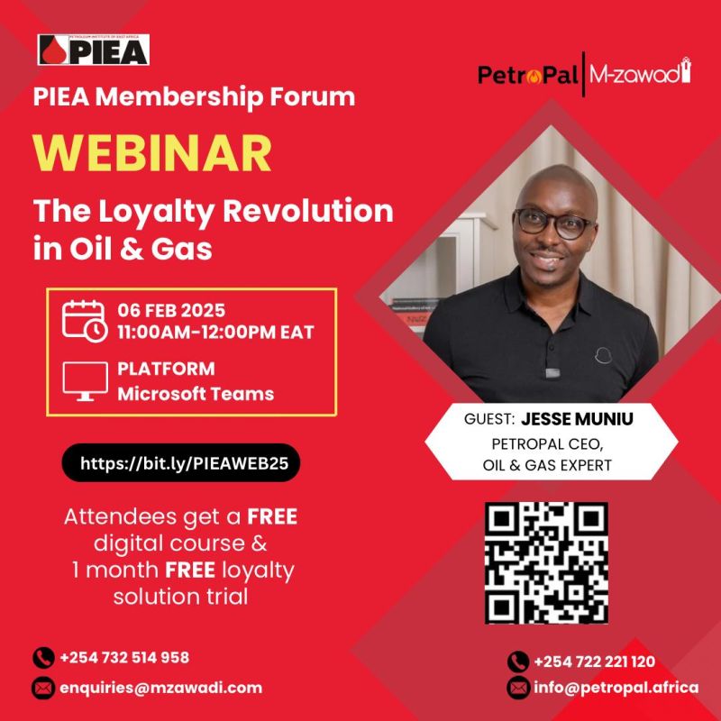Kuimashaah's tweet photo. Join Jesse Muniu, CEO PetroPal, at today’s PIEA Membership Forum webinar as we discuss customer engagement, rewards, and retention strategies in the oil and gas sector. Register now for exclusive insights. #MzawadiLoyaltyPrograms #LoyaltyInOilandGas https://t.co/Lixz2lq2E2