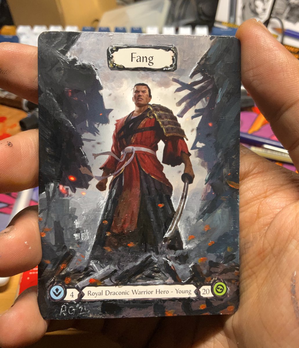 Gjorne_'s tweet photo. Took a break from commissions to paint something not digital. 

Couldn’t pull any marvels decided to make my own

#FleshAndBlood 
#art 
#tcgalters https://t.co/4PzkPQhjX4