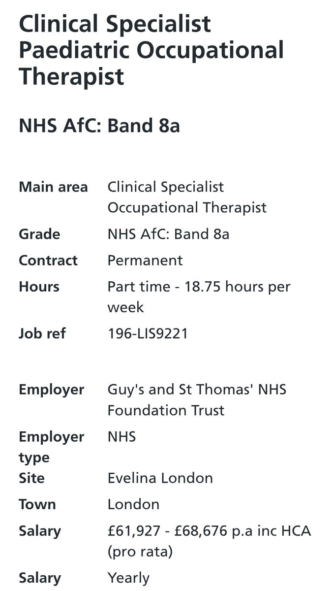 Becca Fortescue (she/her) (@beccafort) on Twitter photo Last chance to apply for this wonderful 8a OT part time post with my team at <a href="/EvelinaLondon/">Evelina London</a> REACH within the tone management pathway <a href="/GSTTnhs/">Guy's and St Thomas'</a> <a href="/RCOT_CYPF/">RCOT CYPF</a> <a href="/LondonRCOT/">RCOT London Region</a> @SouthEastRCOT
guysandstthomas.nhs.uk/current-vacanc… Last chance to apply for this wonderful 8a OT part time post with my team at <a href="/EvelinaLondon/">Evelina London</a> REACH within the tone management pathway <a href="/GSTTnhs/">Guy's and St Thomas'</a> <a href="/RCOT_CYPF/">RCOT CYPF</a> <a href="/LondonRCOT/">RCOT London Region</a> @SouthEastRCOT
guysandstthomas.nhs.uk/current-vacanc…