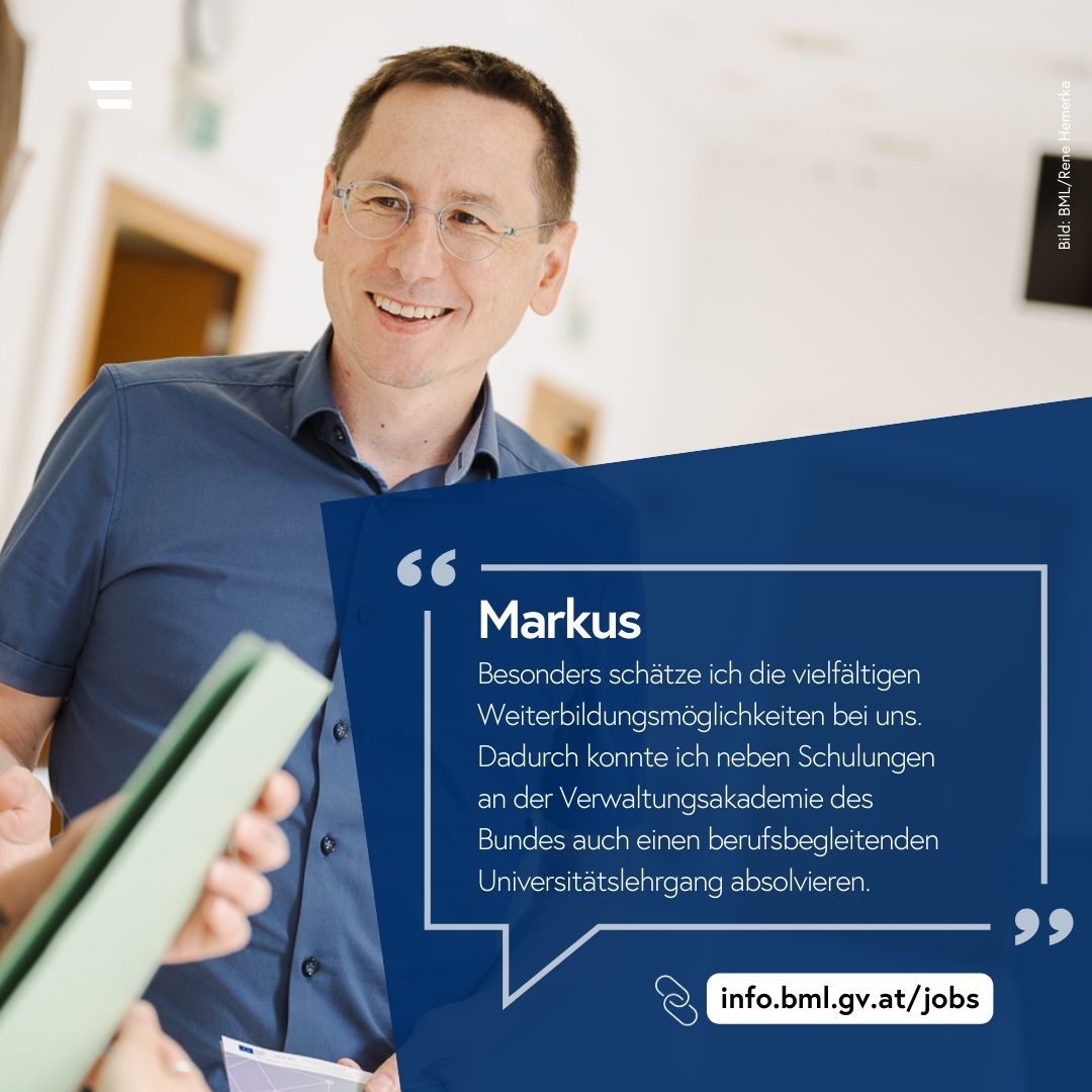 BMLUK_gv_at's tweet photo. Wir haben unsere Mitarbeiterinnen & Mitarbeiter gefragt, wieso sie gerne im #TeamBML arbeiten. 💙 Markus erzählt, was er am meisten an seiner Arbeit schätzt.
Willst du auch Teil unseres Teams werden?
👉 Informiere und bewirb dich auf: https://t.co/IXhrdzSPMD
#GemeinsamWachsen https://t.co/xsyz8hA5QI