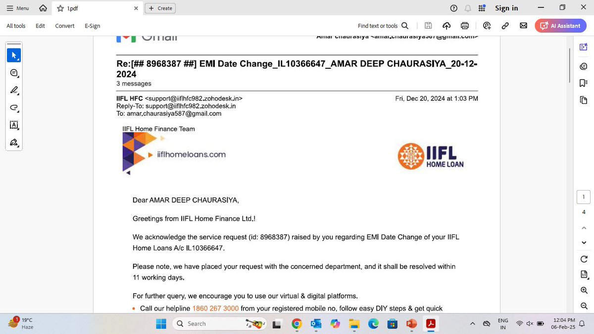 amardeep13080's tweet photo. @IIFLHomeLoan Tickets has been closed in mail by IIFL home loan team but actually is not closed. https://t.co/B3srUVCwsI
