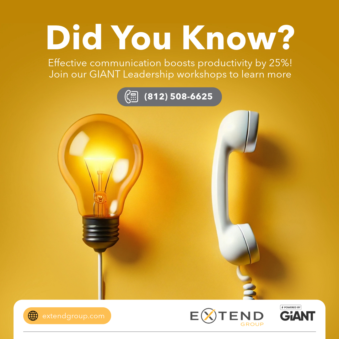 Communication can boost productivity by an impressive 25% Imagine the impact on your team's performance if everyone could articulate their ideas clearly and collaborate seamlessly. Join our GIANT Leadership workshops to unlock the potential within your organization.