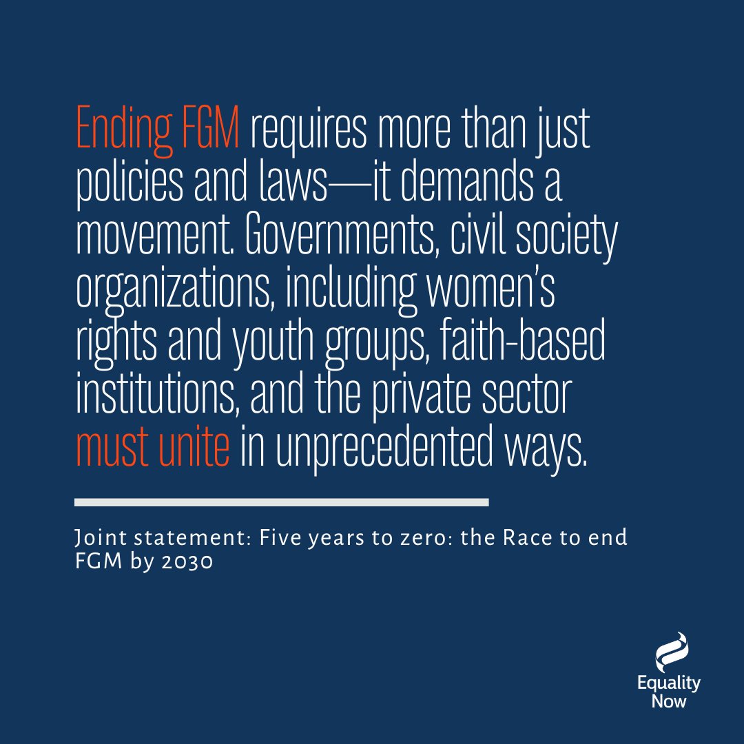 EqualityNow_AF's tweet image. Only 5 years left to #EndFGM by 2030. On #ZeroTolerance Day, we unite with  @UNFPA, @UNICEF, @UN_Women, @eassigender, @giz_gmbh  &amp;amp; allies to urge everyone - govts, faith leaders &amp;amp; youth—to step up.

Read the full statement ➡️ equalitynow.org/news_and_insig…

#EndFGM #ProtectOurGirls