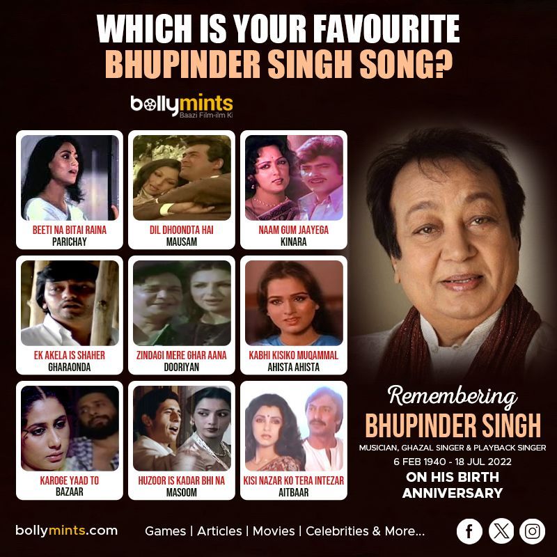 BollyMints's tweet image. Remembering Musician #BhupinderSingh Ji On His #BirthAnniversary !
#BhupinderSinghSongs