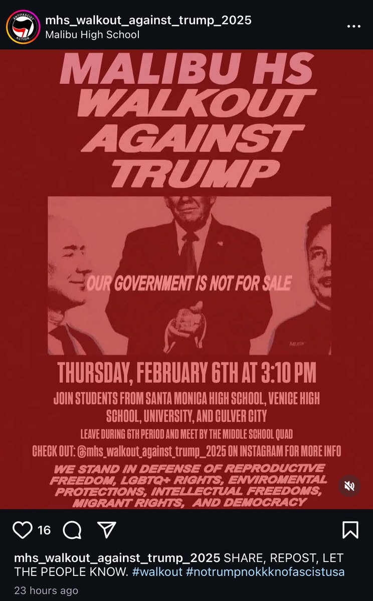 🔥 Sure, half their homes burned down, but that’s not enough to keep students of Malibu High School from protesting for what’s important to them. 

Tomorrow is their “Walkout Against Trump” to protect intellectual freedoms &amp; democracy.