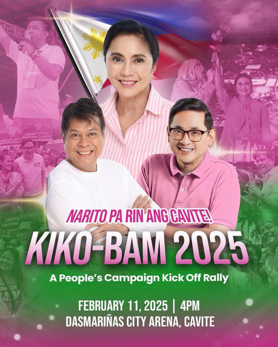 ALTiWantTFC's tweet photo. Kasama si Atty. Leni Robredo, sama sama nating isulong ang kampanya nina Senator Bam Aquino at Senator Kiko Pangilinan ngayong February 11, 3pm sa Dasmariñas Arena, Dasmariñas City, Cavite.

Kita-kits!! 💚🩷

#KikoBam2025
#KikosaSenado
#TapatAtTotoo
#BamAquinoSaSenado
#5AquinoBam https://t.co/r88LVAFdlL