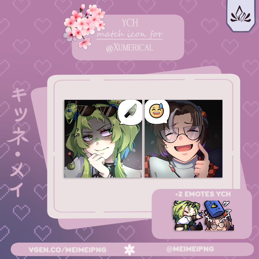 meimeipng's tweet photo. ヽ✿ YCH match icon + 2 emote৲💕
For: @Xumerical
Looks amazing! Happy valentine's day ✨💝
♡ + ↻ appreciated
━━━━━━━✧♡✧━━━━━━━
#commissionsopen ꕤ #YCH ꕤ #matchicon ꕤ #emote ꕤ #VGenComm https://t.co/oh07q6L5xK