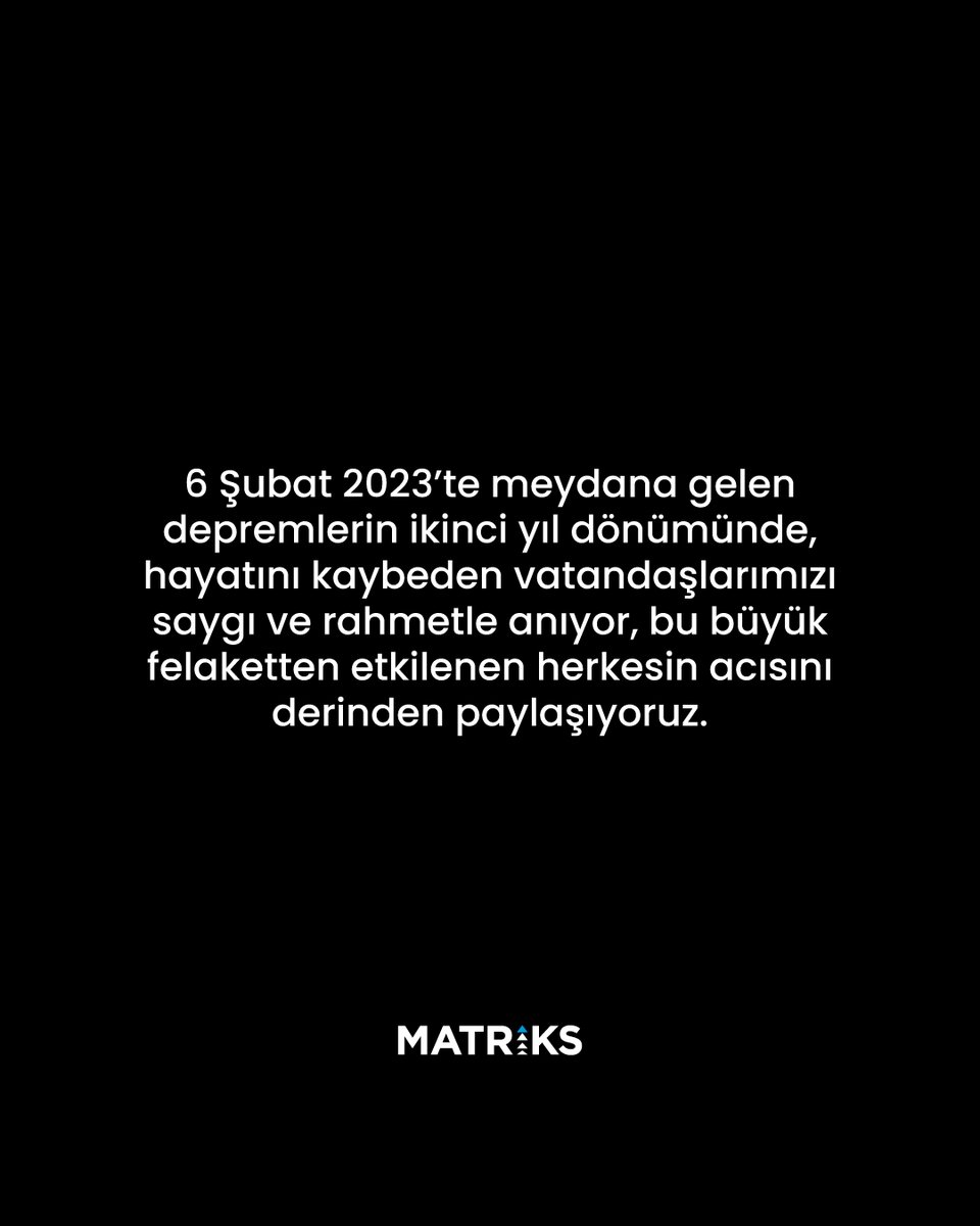 6 Şubat 2023’te meydana gelen depremlerin ikinci yıl dönümünde, hayatını kaybeden vatandaşlarımızı saygı ve rahmetle anıyor, bu büyük felaketten etkilenen herkesin acısını derinden paylaşıyoruz.