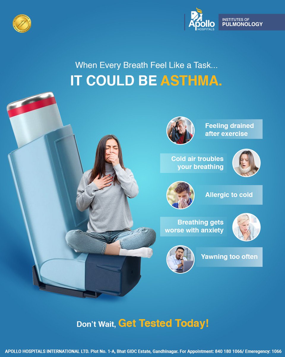 AhmedabadApollo's tweet image. Feeling breathless often? Trouble breathing in cold air or after exercise? These signs shouldn’t be ignored. Early check-ups can help you breathe easier. Take care of your lungs—get tested today! 
#Apollo #ApolloHospitals #YouFirst #ApolloNeverSleeps #CareCantWait #SavingLives