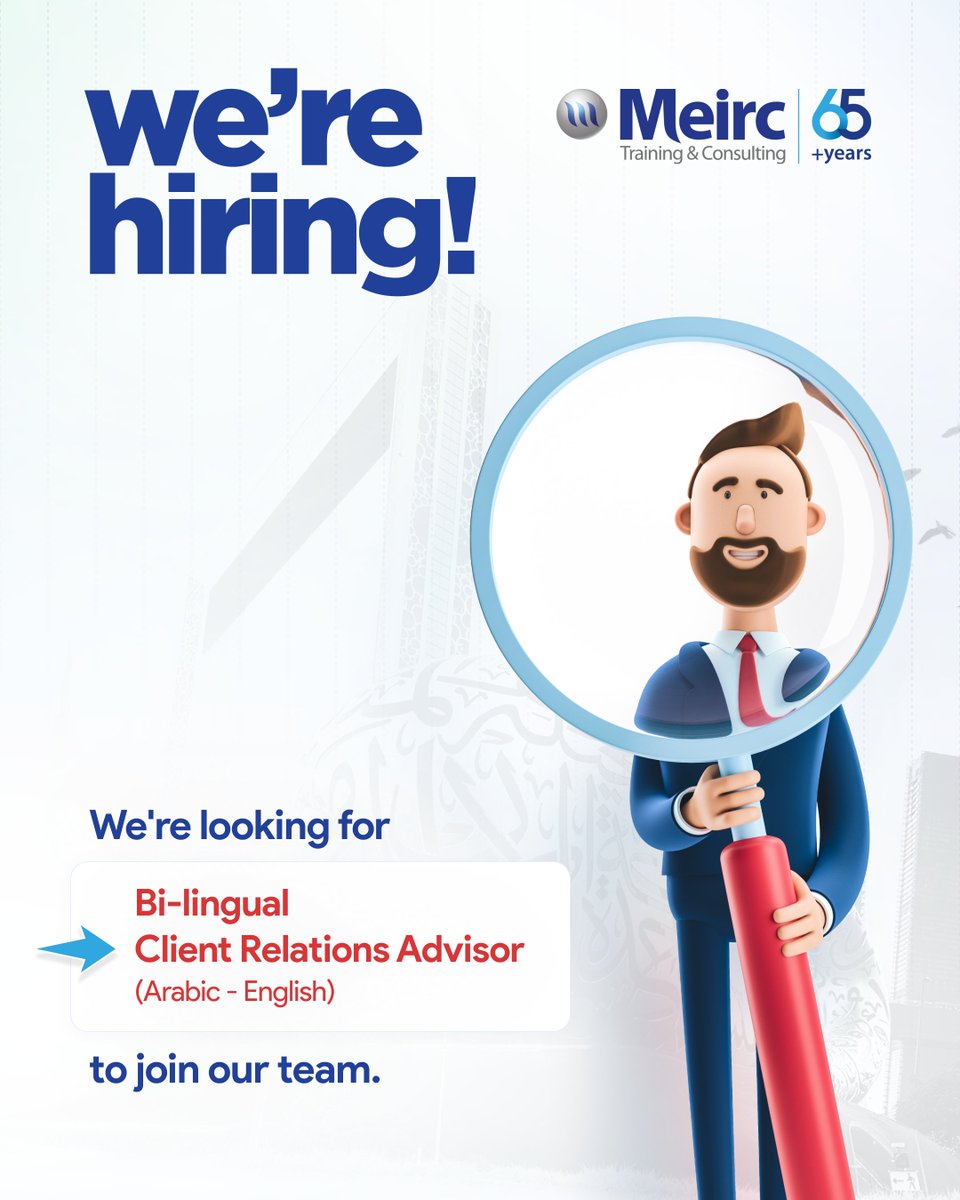 Meirc's tweet photo. 🚀 We're Hiring! Bi-lingual Client Relations Advisor (Arabic - English) 🌍

Join us and be part of a team that values growth, innovation, and strong client relationships. 

📩 Apply here: https://t.co/TqmpqyQFFw

 #Hiring #Clientrelations #Businessdevelopment #Salesjobs https://t.co/cPZoMzFsmX