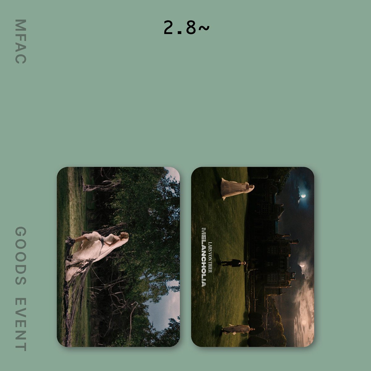 멜랑콜리아 굿즈 이벤트 2.8.토 부터 〈멜랑콜리아〉 관객분들께 포토카드 2종을 드립니다. *유료 발권 시 선착순 증정 *소진 시 자동 종료 🔜 2.8...