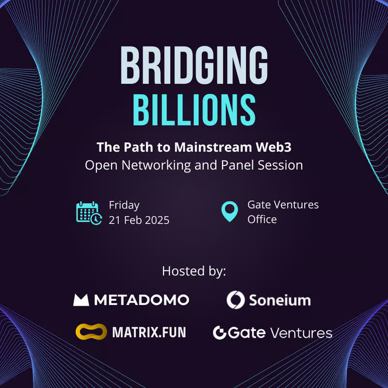 soneium's tweet photo. 3/ Bridging Billions: The Path to Mainstream Web3

Soneium is excited to support an event hosted by @Metadomo, @gate_ventures and others aimed at exploring how to onboard everyday users to web3 via gaming, infrastructure, and innovative technologies on Soneium.

Sign up: https://t.co/UL1FSjpG0I