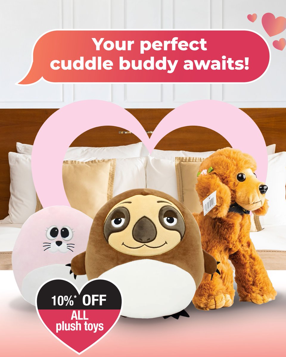 Dischem's tweet image. Snuggle up with your new favourite cuddle buddy and enjoy 10% OFF ALL plush toys! 🧸💕 

These adorable companions are the perfect gift for the season of love. ❤️

Valid: 1 Feb - 16 Feb 2025
💌 Shop in-store or online at dischem.co.za

#CuddleUp #ValentinesDay