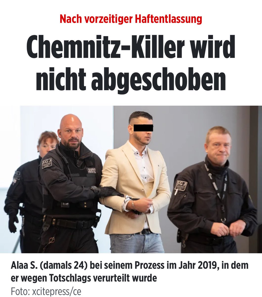 fraublondgut's tweet photo. Ein schwerer syrischer Gewalttäter , wegen Totschlags verurteilt, wird frühzeitig aus der Haft entlassen und kann nicht abgeschoben werden . 

Dieses Land hat dermaßen fertig . 
Chemnitz. https://t.co/p2znnZtJ59