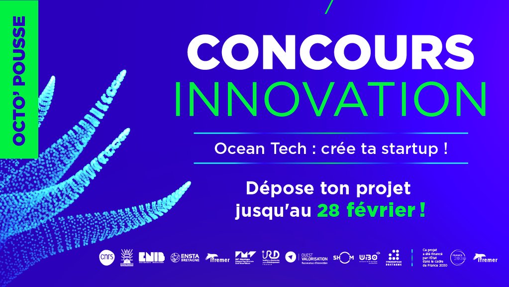 Ifremer_fr's tweet photo. Vous avez jusqu'à la fin du mois pour vous inscrire au concours d'innovation #OctoPousse ! 🚀
Et c'est toujours jusqu'à 250 000 € de soutien pour accélérer le développement de votre projet d'entreprise en lien avec l’océan !
📝 Infos & Inscription : https://t.co/GywT2z4YxX https://t.co/PzBaykLxEL