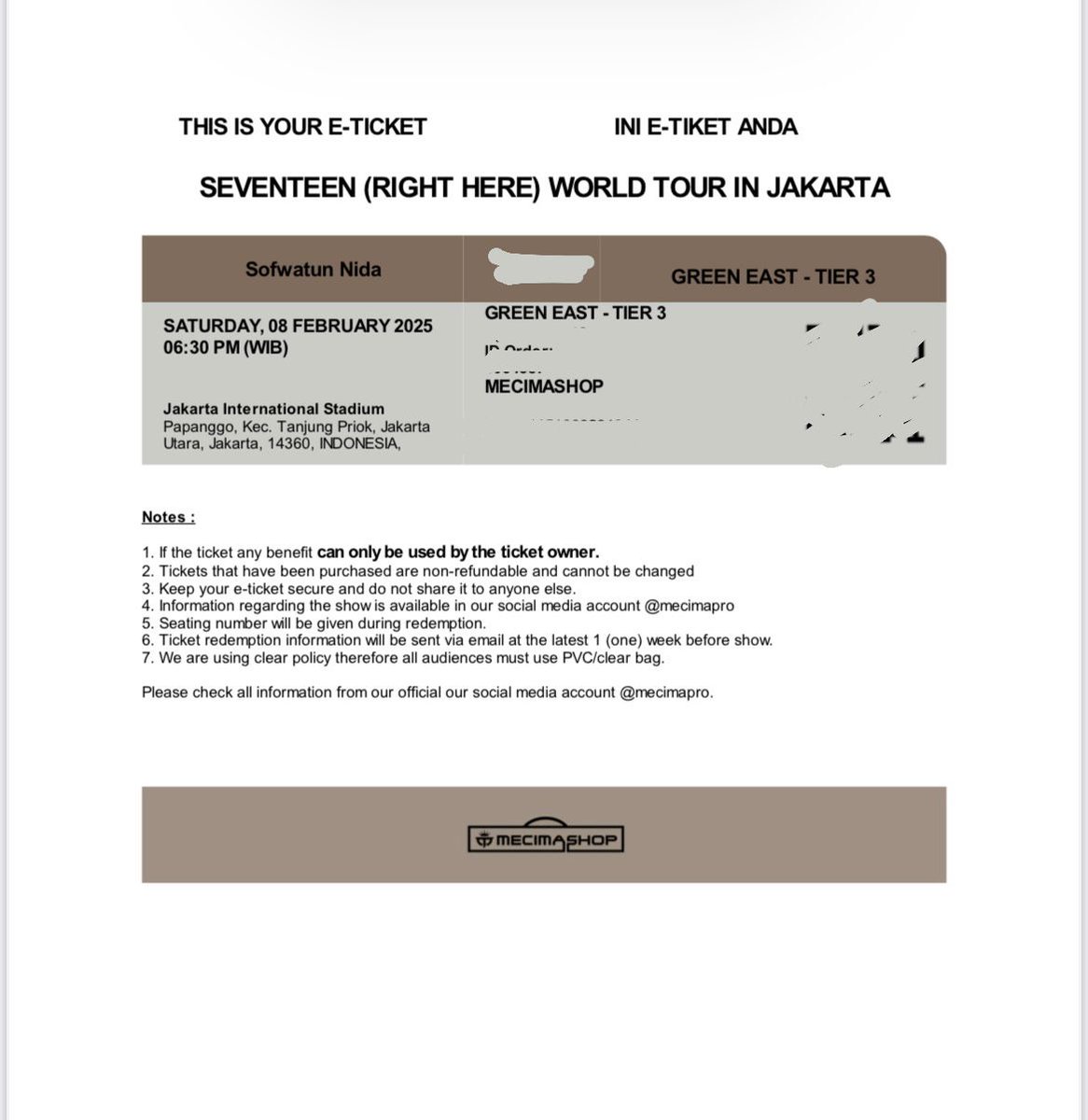 needihh's tweet photo. YUK GASKEUN SEBONG UDH OTW INA!

WTS Tiket SVT Seventeen Right Here in Jakarta World Tour Concert  

Green East 1 tix door 331 row 72  
Harga 1.5 underprice  
Udah jadi wb 
Full cod venue atau ketemuan boleh yaa dm lgsg aja https://t.co/ehJa8rHyH2