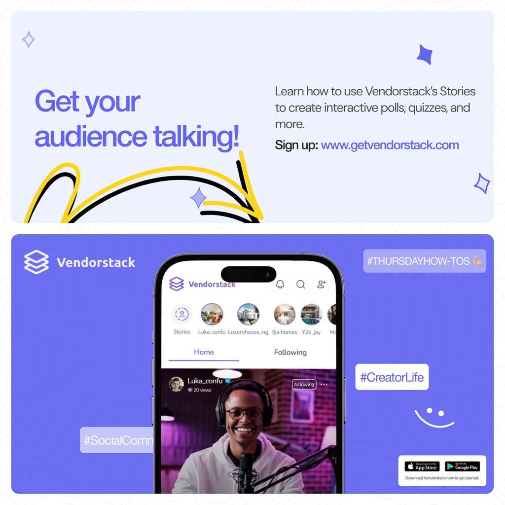 Want to spark more conversations with your followers? 

Turn your Vendorstack Stories into fun peeks into your day to day as a content creator with polls and quizzes!

#stories #dayinthelife #ContentCreation #Vendorstackapp