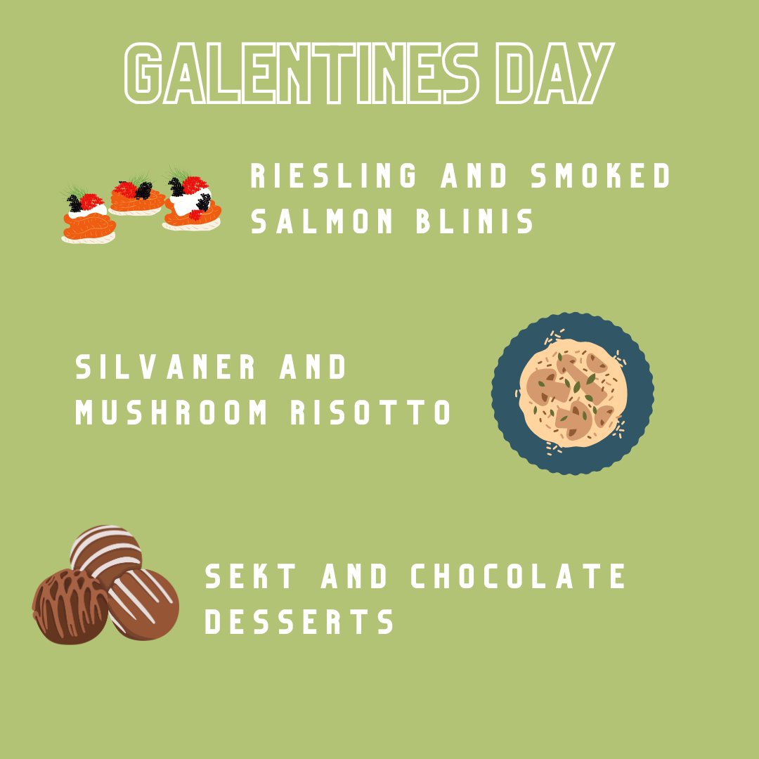 Discover the magic of #GermanWine pairings! 🍷✨ Whether it’s #GalentinesDay or a cosy night in:

🍇 Riesling &amp; Smoked Salmon Blinis

🍇 Silvaner &amp; Mushroom Risotto 

🍇 Sekt &amp; Chocolate Desserts 

Which pairing will you try? 🥂 #WineAndFood #FoodPairing