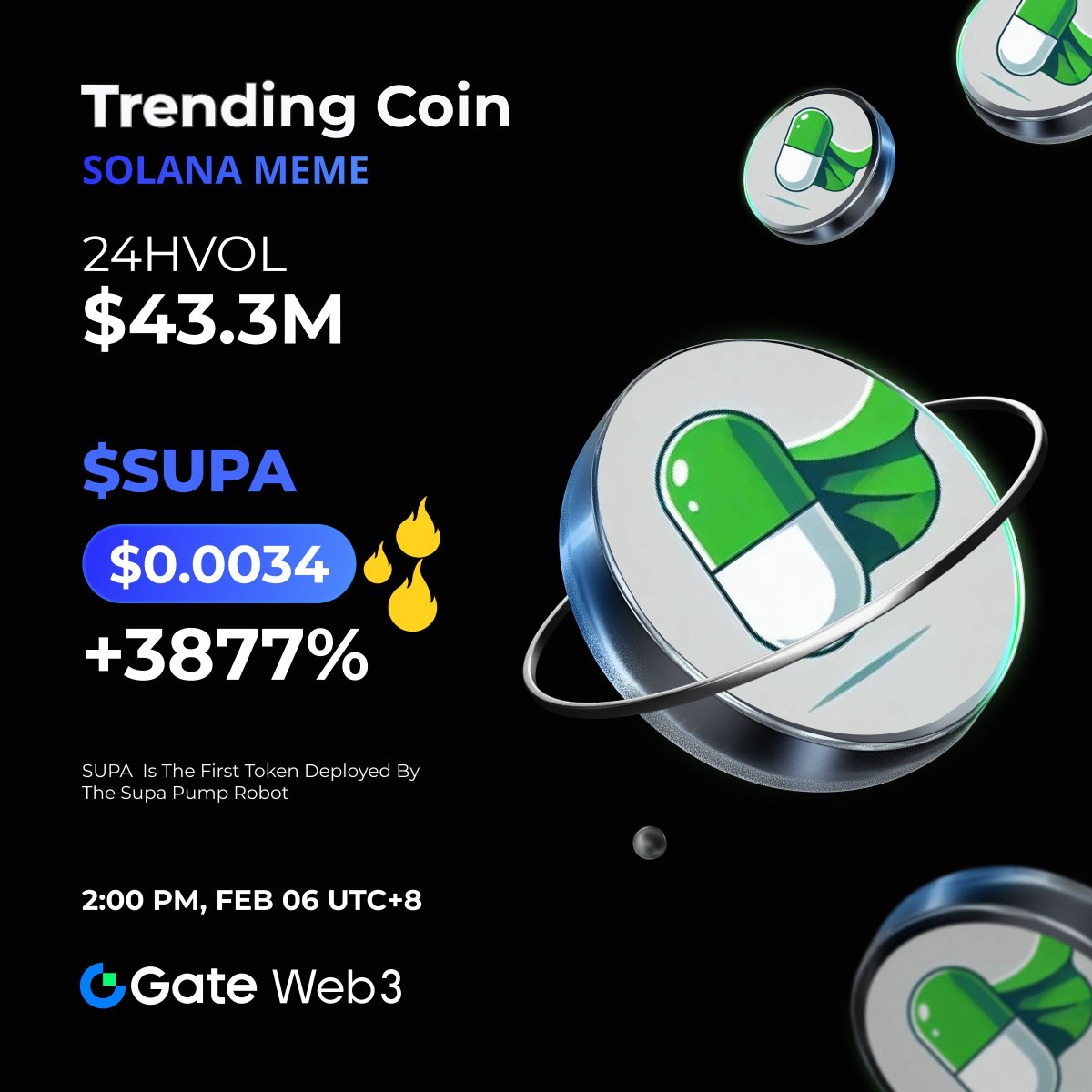 GateDEX's tweet photo. 🔥#Trending On-chain Token: $SUPA 🤩
💊 $SUPA is the first token deployed by the #SupaPump robot🤖
😍Why is it so hot? Feel free to share your views!
🔄Trade $SUPA : https://t.co/XTP4S9y4co
#GateWeb3Wallet #SUPA #MemeBox #HotPicks https://t.co/HVfKMA2WVq