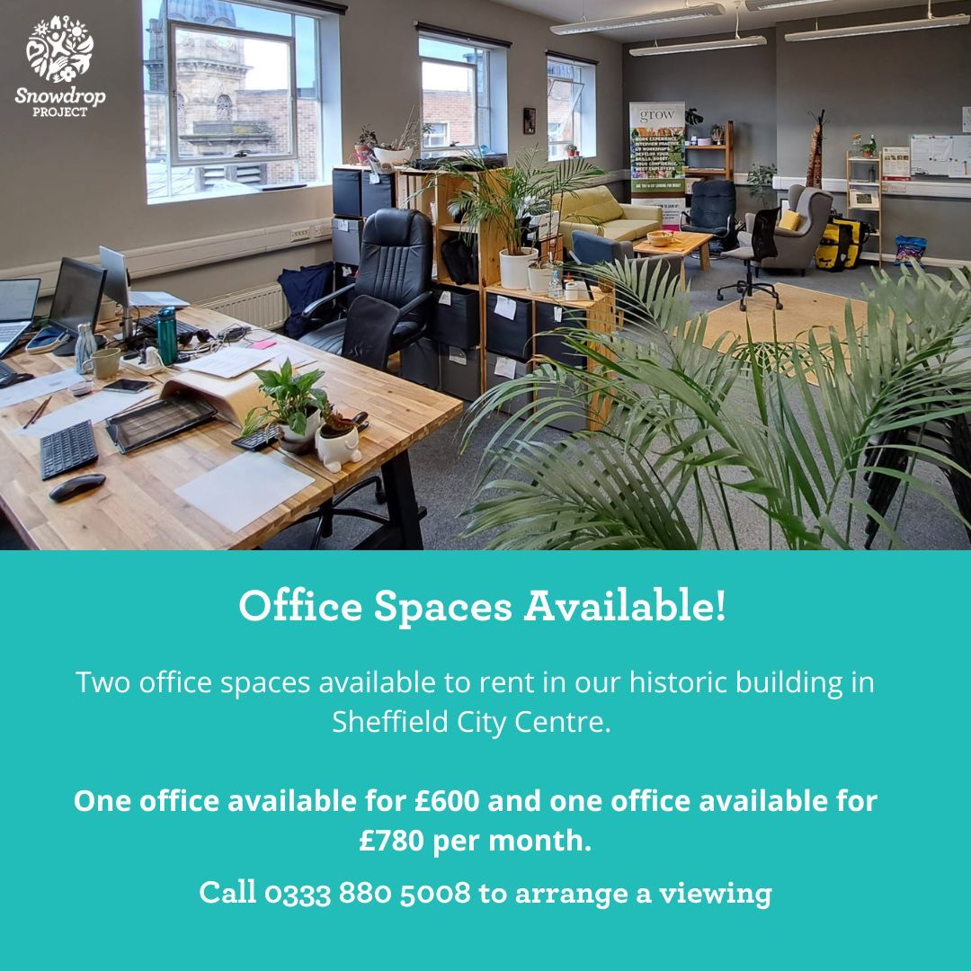 Snowdrop Project (@snowdropproject) on Twitter photo ๐ Offices Available to Rent in Sheffield City Centre! ๐
Weโve got two fantastic offices available for rent in our historic building.
To arrange a viewing or for more info, call 0333 880 5008 or email info@snowdropproject.co.uk ๐ Offices Available to Rent in Sheffield City Centre! ๐
Weโve got two fantastic offices available for rent in our historic building.
To arrange a viewing or for more info, call 0333 880 5008 or email info@snowdropproject.co.uk