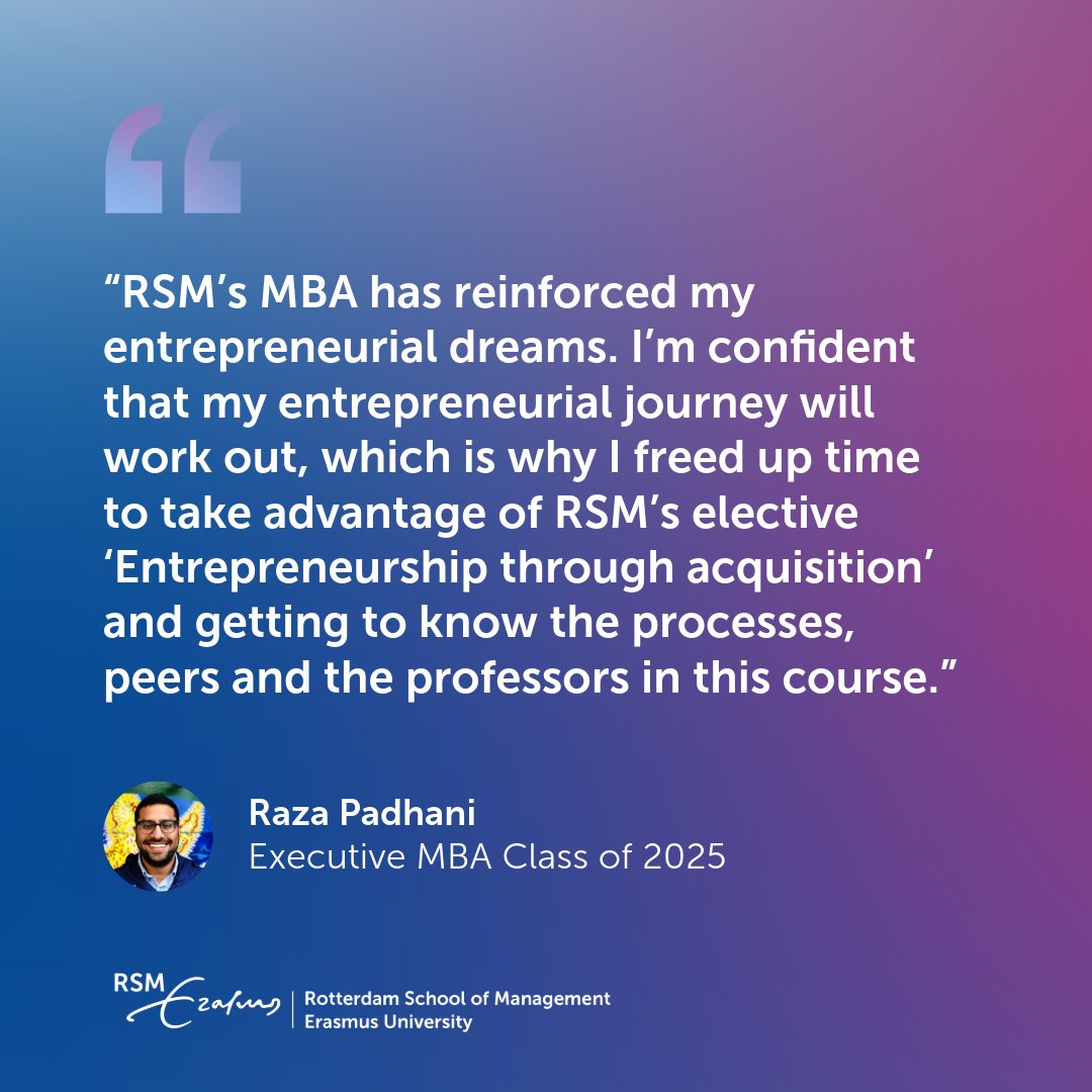 Rotterdam School of Management, Erasmus University (@rsmerasmus) on Twitter photo Here’s how Raza Padhani (software engineering manager, soon-to-be entrepreneur) from the USA is experiencing the Executive @RSMMBA programme in Rotterdam, the Netherlands: rsm.nl/education/mba/… Here’s how Raza Padhani (software engineering manager, soon-to-be entrepreneur) from the USA is experiencing the Executive @RSMMBA programme in Rotterdam, the Netherlands: rsm.nl/education/mba/…