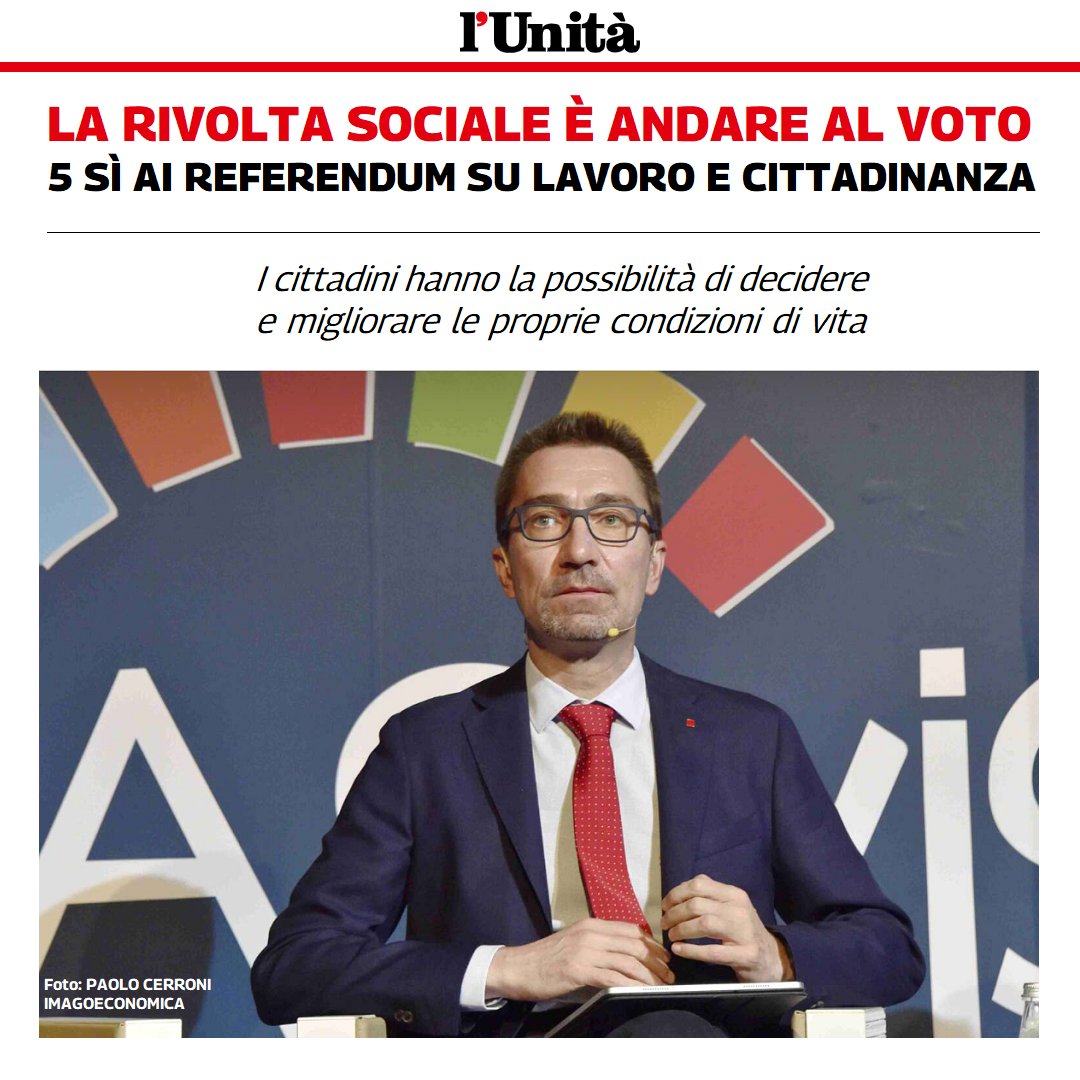 🟥 LA RIVOLTA SOCIALE È ANDARE AL VOTO, 5 SÌ AI REFERENDUM SU LAVORO E CITTADINANZA
I cittadini hanno la possibilità di decidere e migliorare le proprie condizioni di vita 👇
unita.it/2025/02/05/la-…

<a href="/cgilnazionale/">CGIL Nazionale</a> <a href="/ERCGIL/">CGIL Emilia-Romagna</a> <a href="/collettiva_news/">Collettiva</a> @danieledieci <a href="/PinelliFederica/">federica pinelli</a>