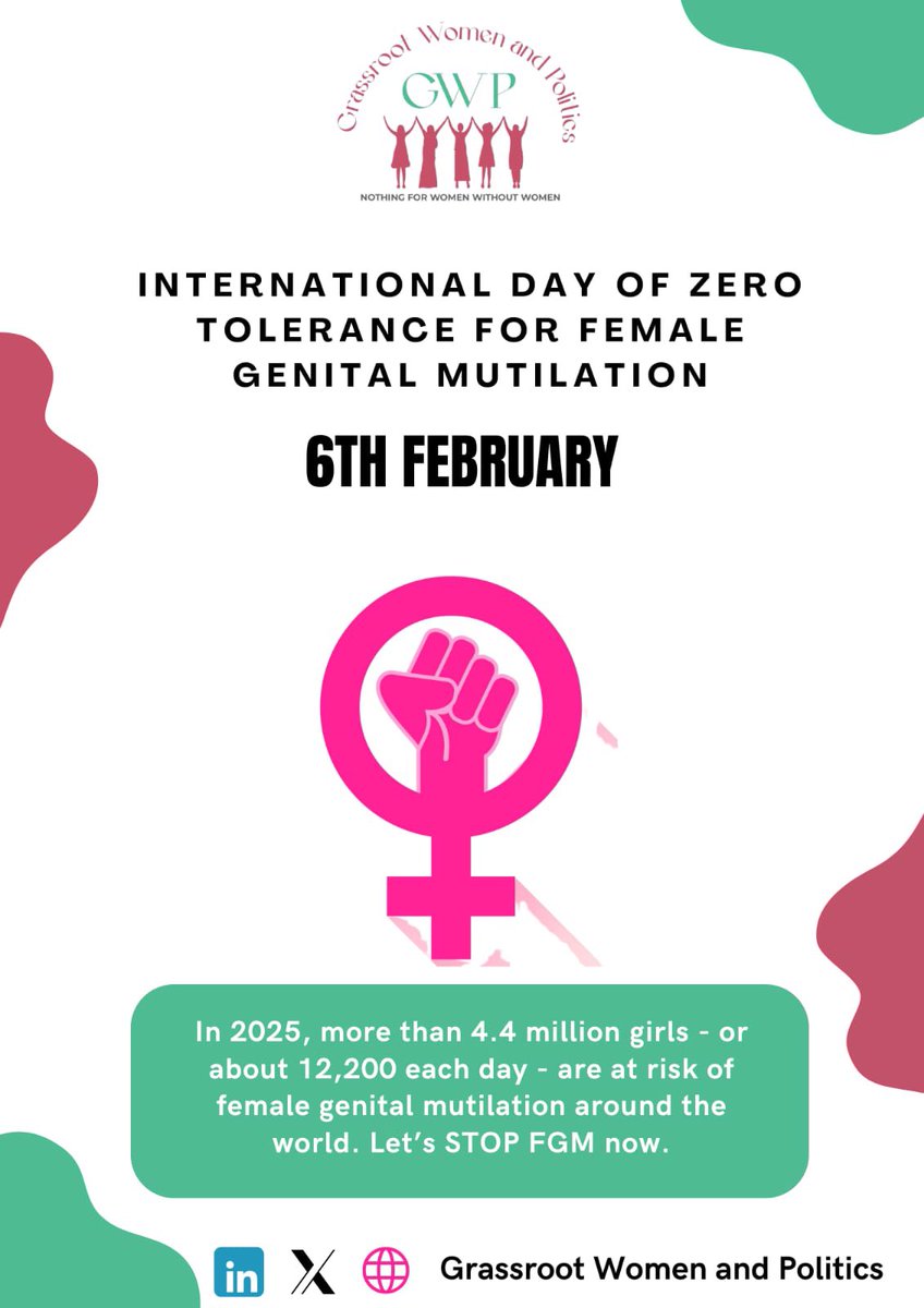 🚨 12,200 girls are at risk of FGM every day—including young women with disabilities, who face even greater vulnerability yet remain unseen in many conversations.

📢 We call for inclusive laws, accessible support, and justice for survivors. Let’s #EndFGM NOW.

#ZeroTolerance