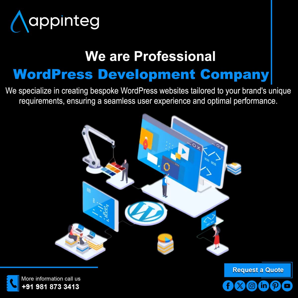 appinteg's tweet image. At Appinteg, we provide tailored WordPress development services designed to fulfill our clients&apos; needs and surpass their expectations.

#wordpress #wordpressdevelopment #wordpressdevelopmentcompany #hirewordpressdeveloper #hirewordpressdeveloperindia #teamappinteg #appinteg