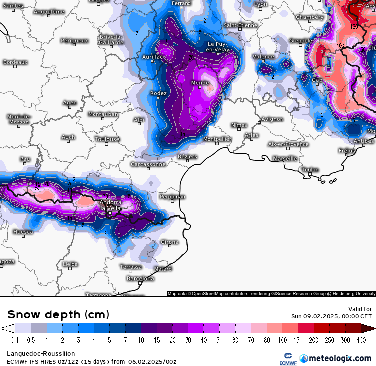 Meteovilles's tweet image. ❄️ Il y a encore des incertitudes sur le risque de #neige pour le samedi 8 février 2025. Le sud du #MassifCentral et notamment les #Cévennes devraient recevoir des quantités majeures. En revanche, la menace semble se réduire en plaine. (via meteologix)