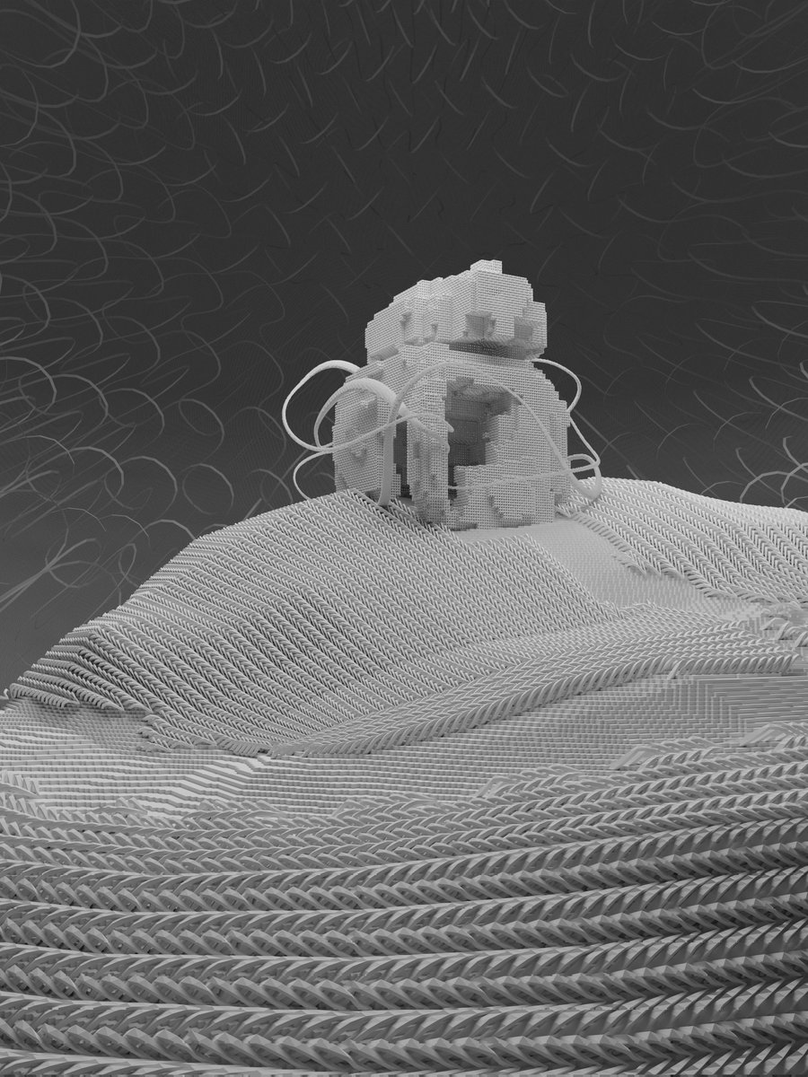 minahloy's tweet image. 🔺🔻
GM!
WIP

What is a Digital Loom?
In traditional weaving, a loom interlaces threads. In my works, I use voxels and digital textures to mimic that process. Each piece is like a woven fabric, except the threads are pixels, and the loom is my screen. #DigitalTextile #VoxelArt