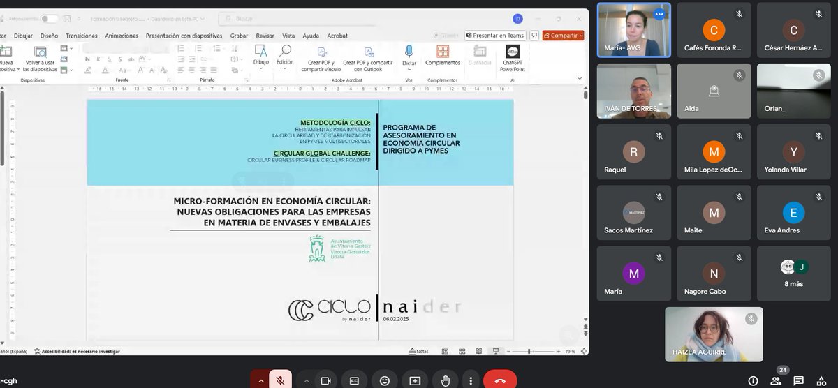 30 empresas participan en la cita online para la Transición Circular organizada por el Ayuntamiento de Vitoria-Gasteiz que impartimos desde NAIDER sobre las nuevas obligaciones en materia de envases y embalajes