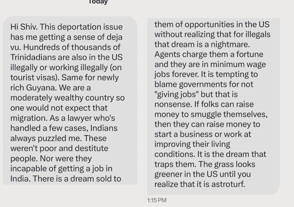ShivAroor's tweet photo. From a lawyer friend in Trinidad on the illegal Indian deportees issue. Agree/disagree? https://t.co/H50s0T2Gtc