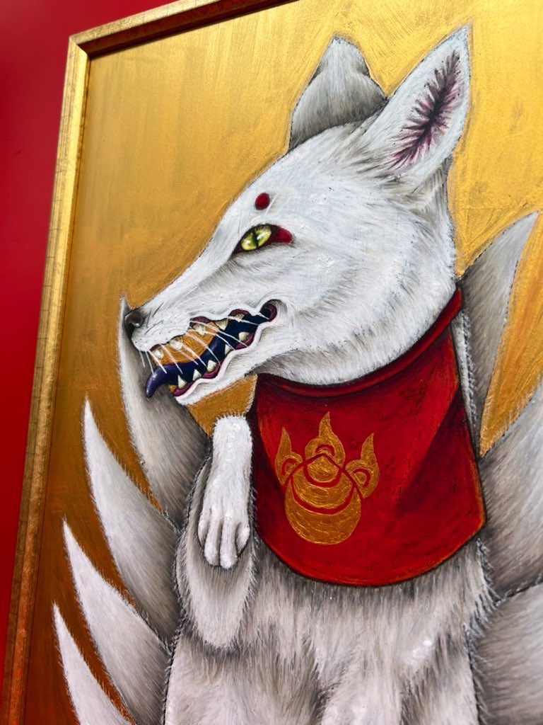 「#初午なので狐の画像を貼るオイルパステルで描いたお狐さまです 」|オクダイラユウユウ🌈チョークアーティストのイラスト