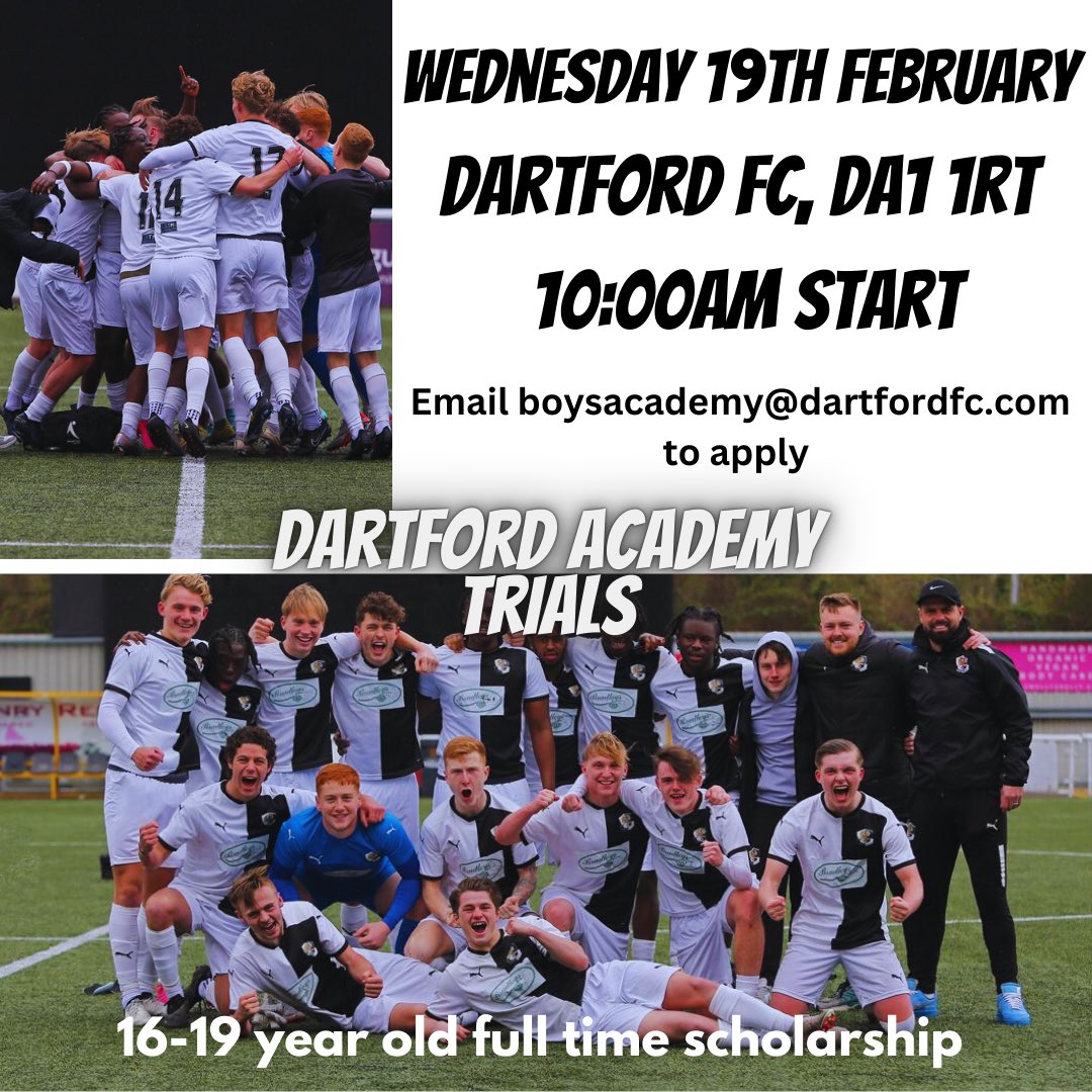 ACADEMY TRIALS 

Apply by emailing boysacademy@dartfordfc.com for the 2025/2026 Academy year 

#FutureDarts