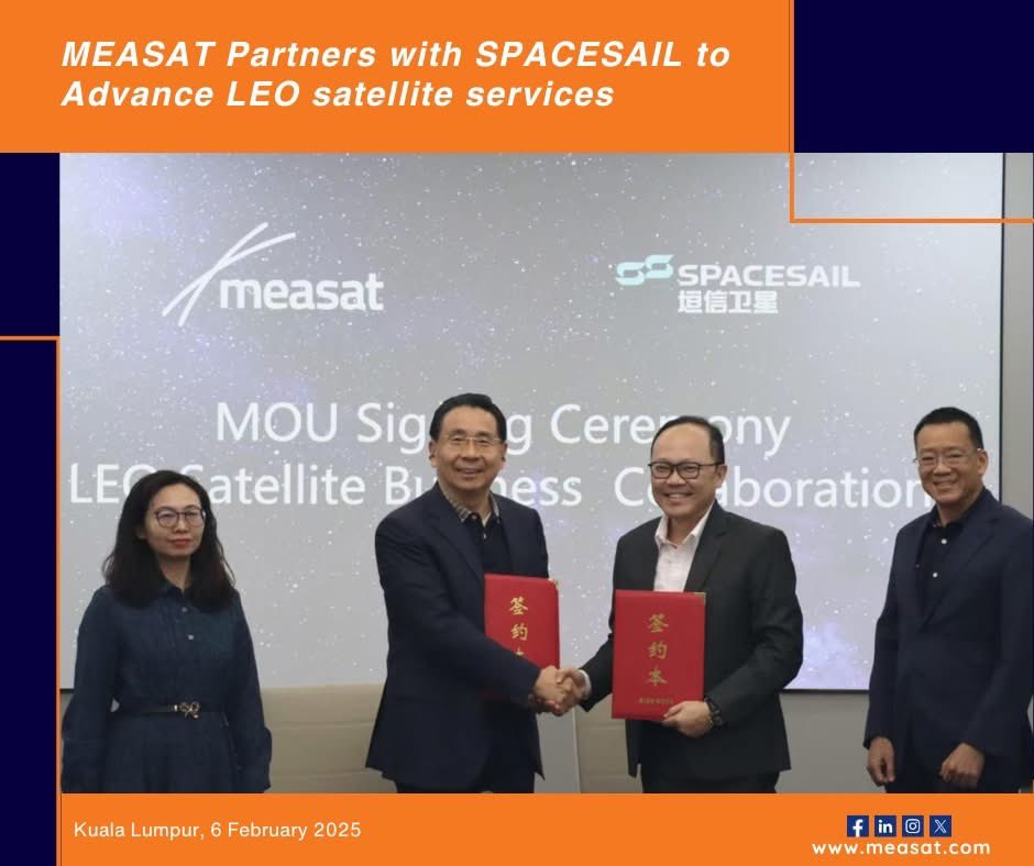 MEASAT's tweet photo. MEASAT and SPACESAIL have signed an MoU to advance a multi-orbit satellite network, unlocking new possibilities in connectivity and innovation.
Read more here : https://t.co/UNt8UN8PTt
#MEASAT #CONNECTme #KK #MCMC #FAHMI #SPACESAIL #LEOSatellite https://t.co/C6ZFwakiX3