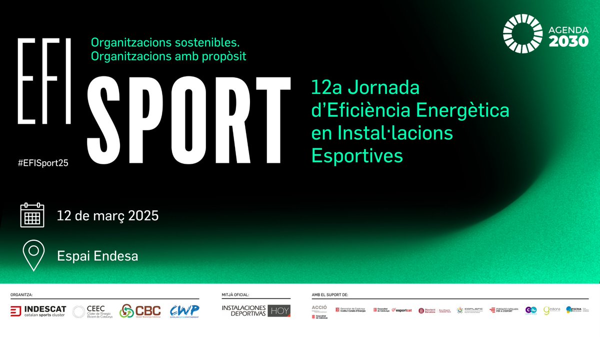📢 Ja hem obert les inscripcions per la 12a Jornada EFISport🌿, l'esdeveniment d'eficiència energètica de referència al sector esportiu!

✍️ Apunta-t'hi ARA i no et quedis sense plaça! indescat.org/events/efispor…

✅ <a href="/indescat/">INDESCAT</a> organitza aquesta jornada que està orientada a donar a